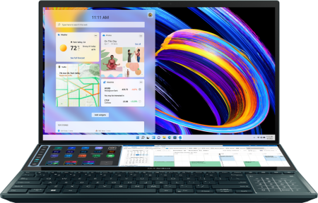Ноутбук ASUS ZenBook Pro Duo UX582ZM-AS76T, 15.6" (3840x2160) OLED сенсорный + ScreenPad Plus/16ГБ DDR5/1ТБ SSD/GeForce RTX 3060 6ГБ/Windows 11 Home, синий [90NB0VR1-M00330]