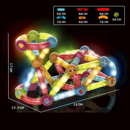 Конструктор магнитный для малышей «Световые палочки», 76 деталей