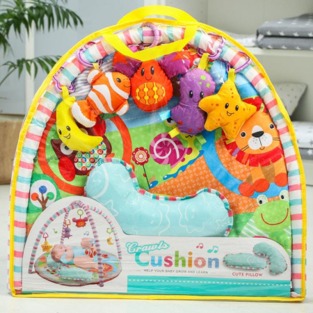Развивающий коврик «Ежик на прогулке», с дугами и подушечкой