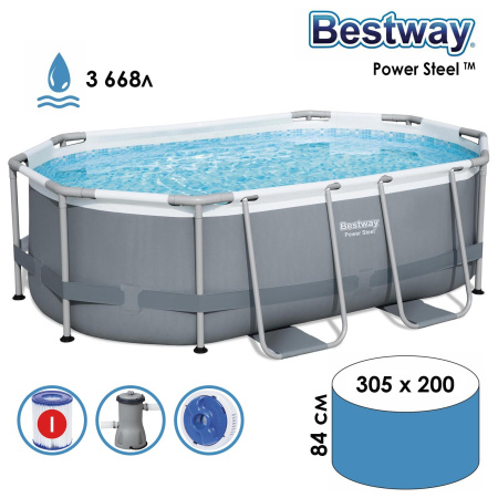 Бассейн каркасный Bestway, 305×200×84 см, фильтр-насос, диспенсер, 5614А Бассейн каркасный Bestway, 305×200×84 см, фильтр-насос, диспенсер, 5614А